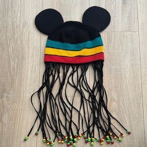 Disneyland Vintage Colorful Mickey Mouse Knit Rasta with braids Hat Braids Beads